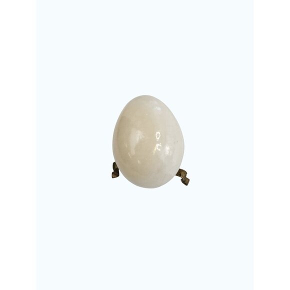White Onyx Stone Egg With Vintage Gold-Tone Metal Stand Victorian Decor Vintage - Picture 4 of 12